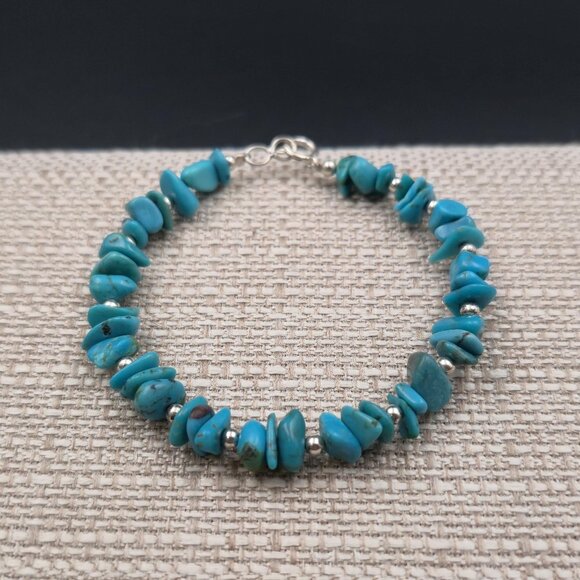 Jewelry - 7.5 Inch Sterling Silver Blue Turquoise Stone Bracelet B963